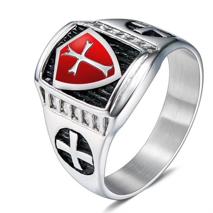 Red Shield Cross Knight Signet Ring suppliers